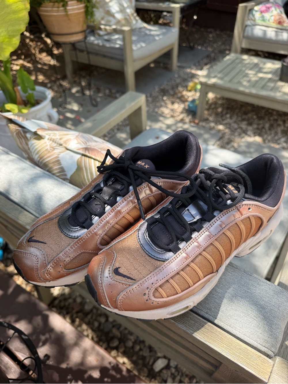 Rose Gold Nike Air Max Athletic Sneakers with Black Accents Size 8.5